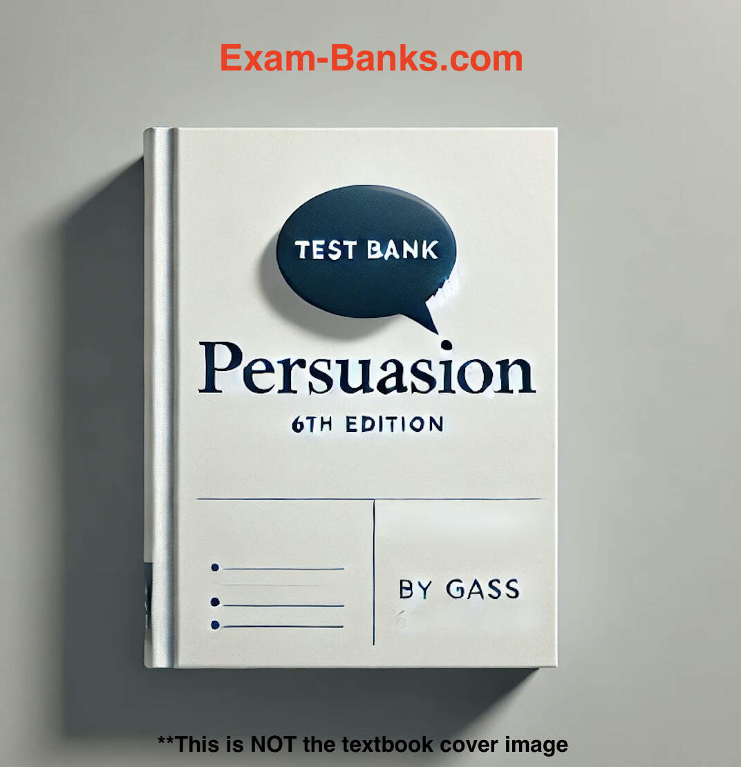 a cover image showing a test bank for a book called "Persuasion: Social Influence and Compliance Gaining by Gass"